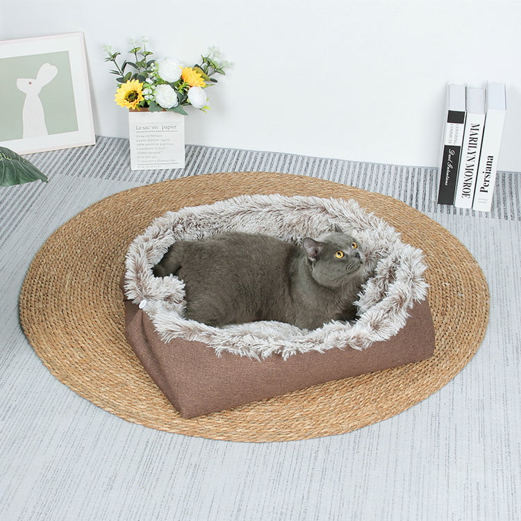 TOP-18321 Cama con cojín para gato de felpa larga, multifunción, lavable