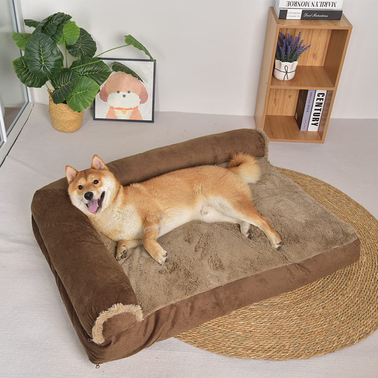 TOP-19241 Sofá-cama grande para perro con respaldo y reposabrazos en forma de L